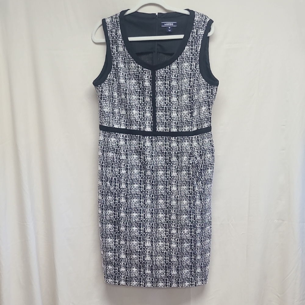 Lands' End Black White Tweed Plaid Ponte Knit Sheath Dress Size 16